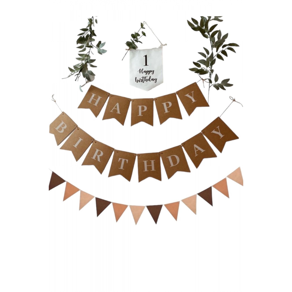 Retro Happy Birthday 2 li Set Kahve Üçgen