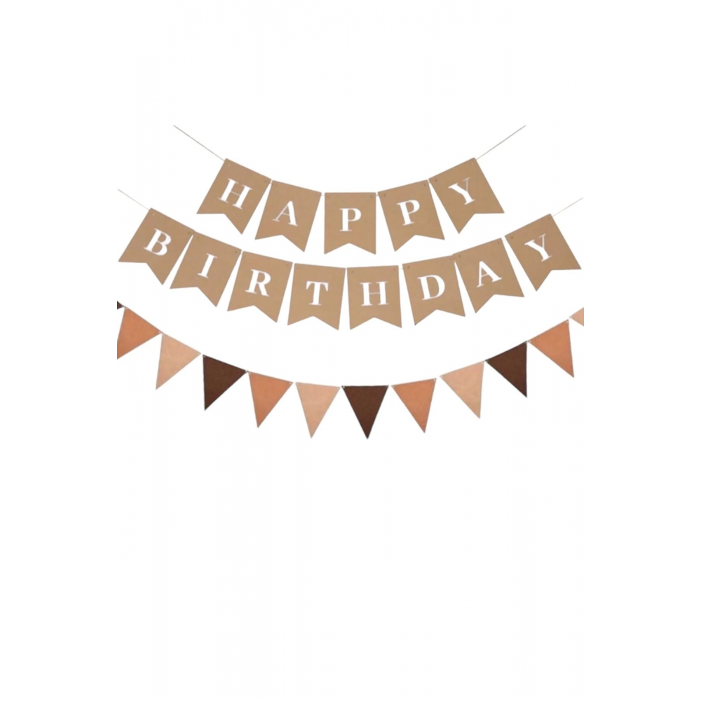 Retro Happy Birthday 2 li Set Kahve Üçgen