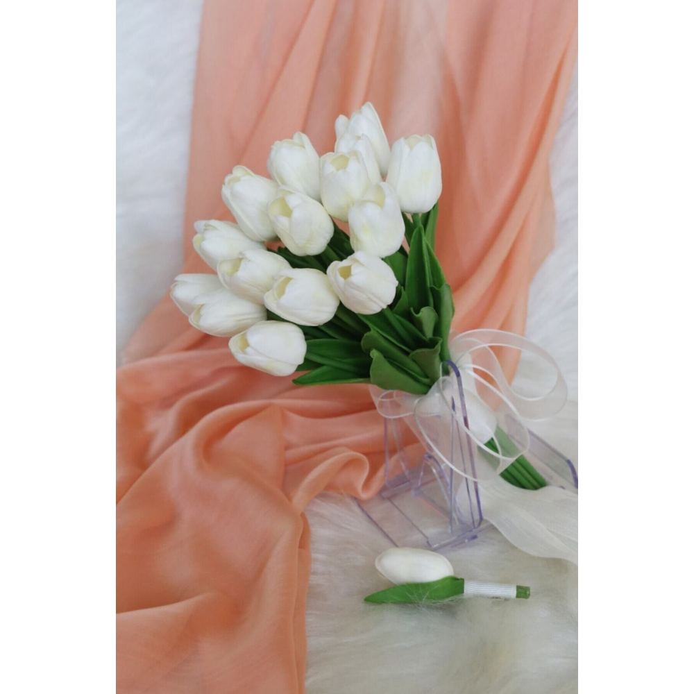 Beyaz Islak Lale Gelin Buketi 20 Lale