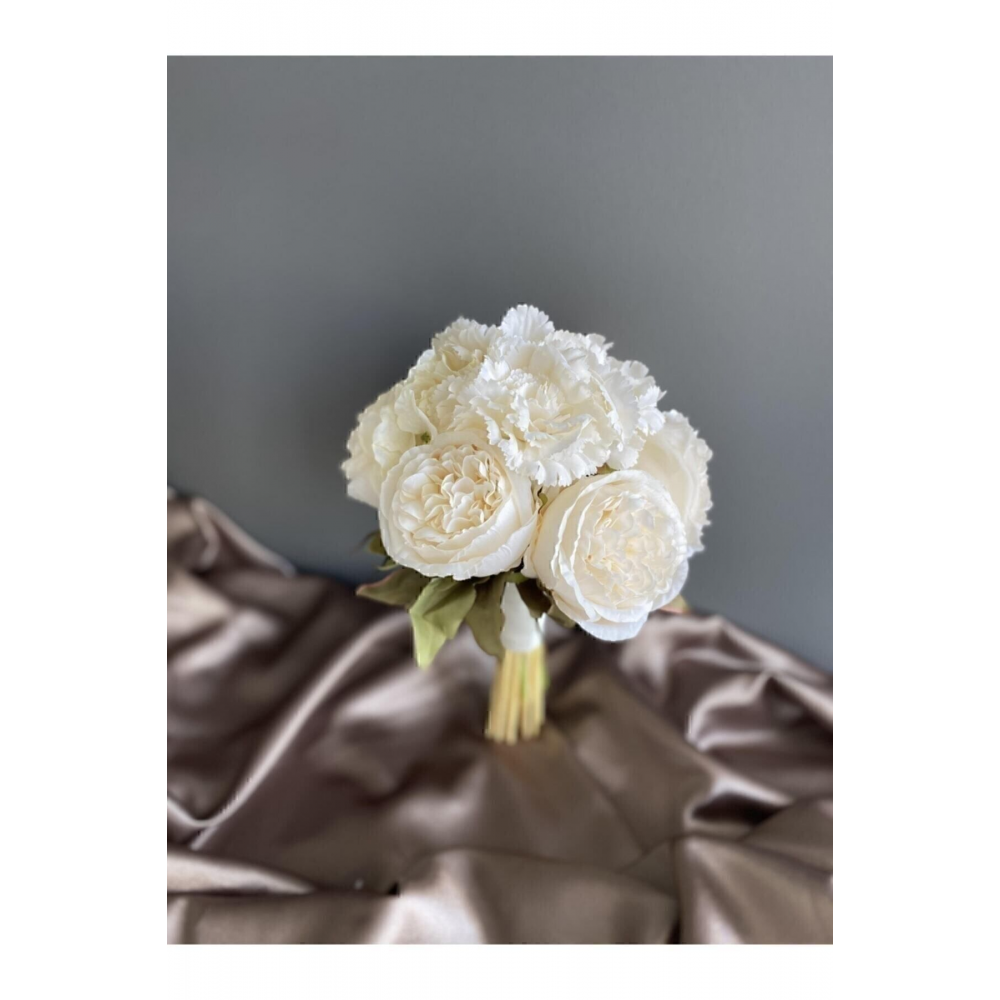 Yeni Sezon Krem Şakayık Karanfil Gelin Çiçeği-yaka Çiçeği-gelin Buketi 2 Li Set