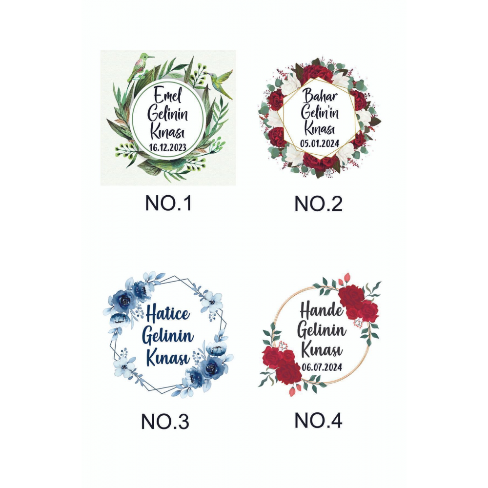 Kişiye Özel Dağıtmalık Hediyelik Kına, Kına Gecesi, 6 Ay Kınası, Sticker Kına Paketi, 50 Adet