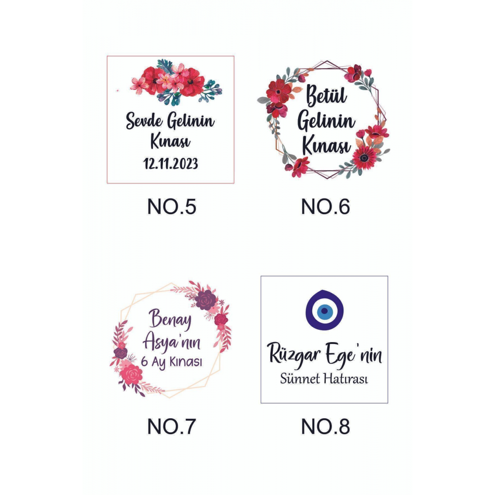 Kişiye Özel Dağıtmalık Hediyelik Kına, Kına Gecesi, 6 Ay Kınası, Sticker Kına Paketi, 50 Adet