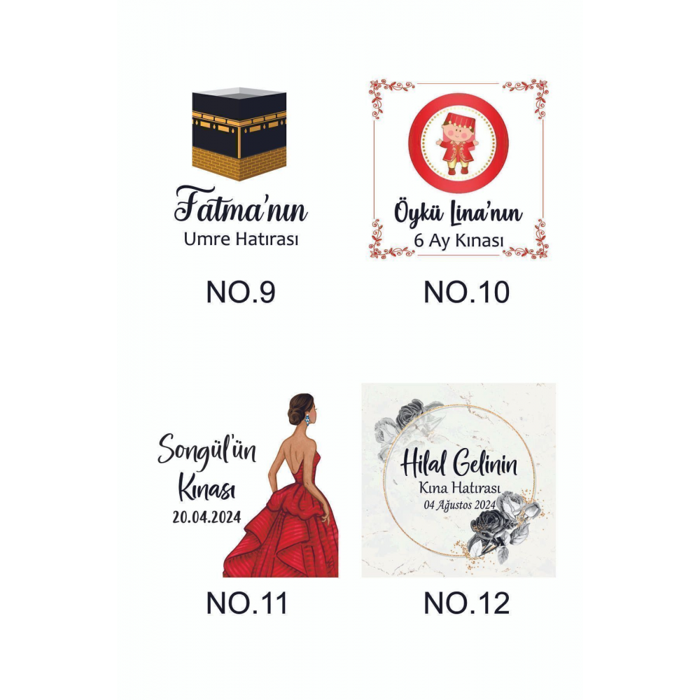 Kişiye Özel Dağıtmalık Hediyelik Kına, Kına Gecesi, 6 Ay Kınası, Sticker Kına Paketi, 50 Adet