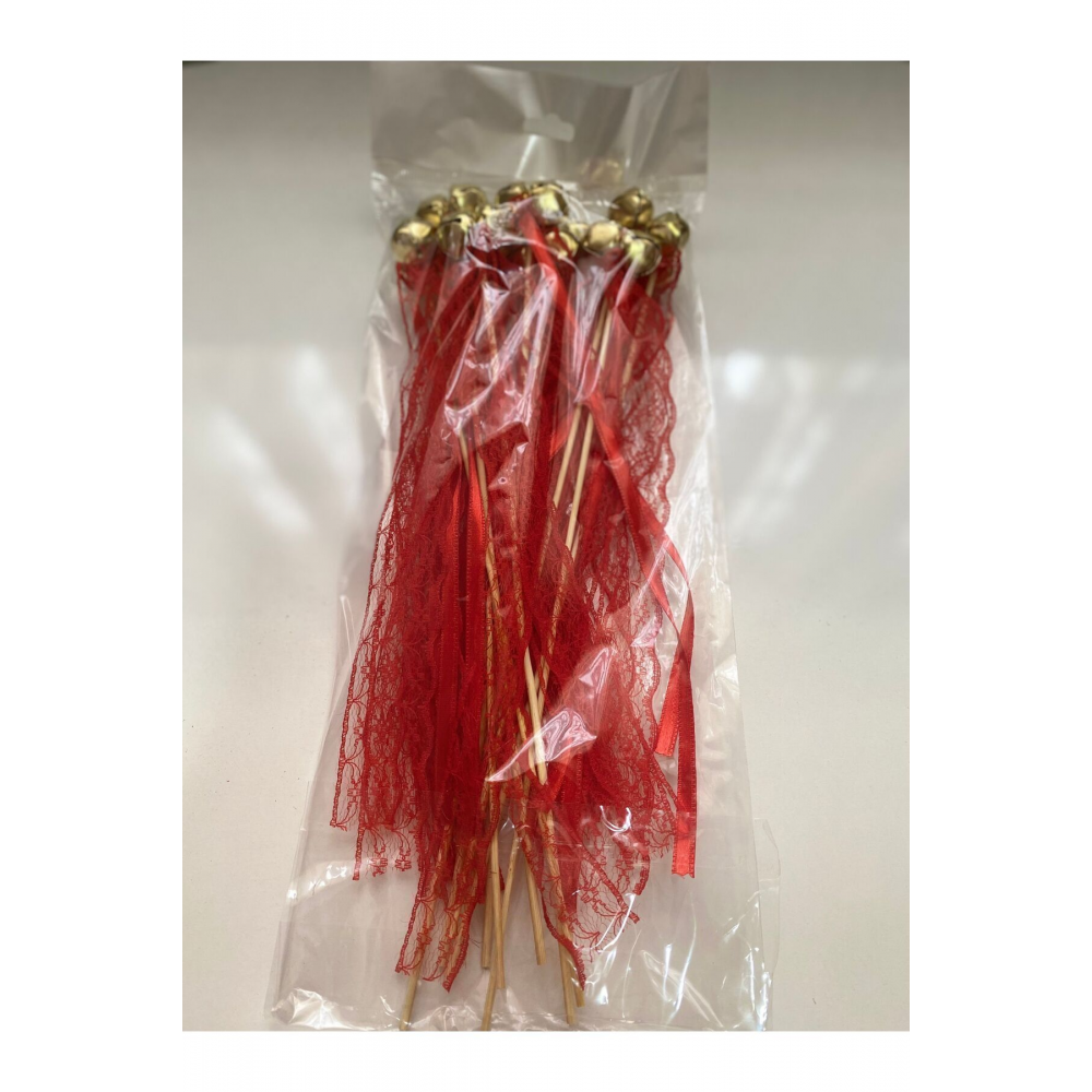 Kırmızı Çubuklu Kına Zili, Nedime Kına Zili, Süslemeli Kurdele Zil 10 Adet