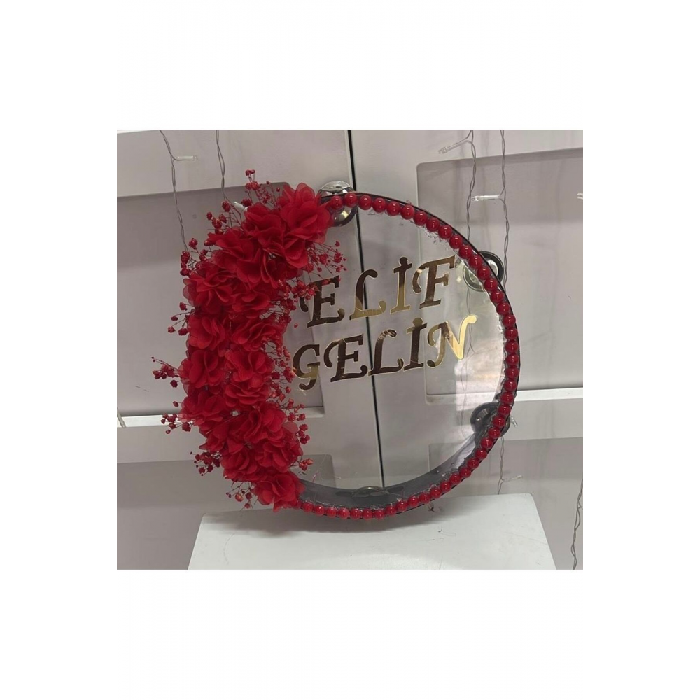 Tasarlanabilir Kırmızı Gelin Defi, Kına Gecesi İsimli Gelin Tefi