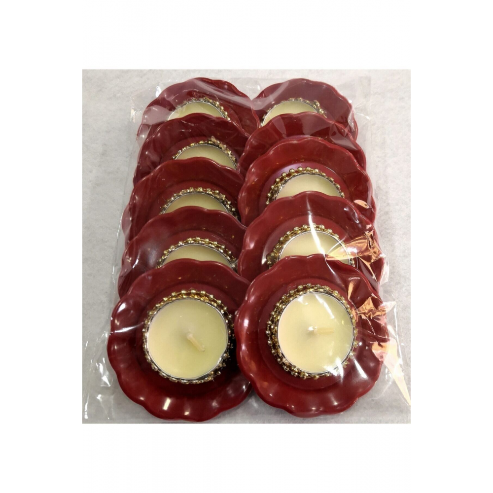 Bordo Tabaklı Kına Gecesi El Mumu 10'lu Paket ( El Yakmaz)