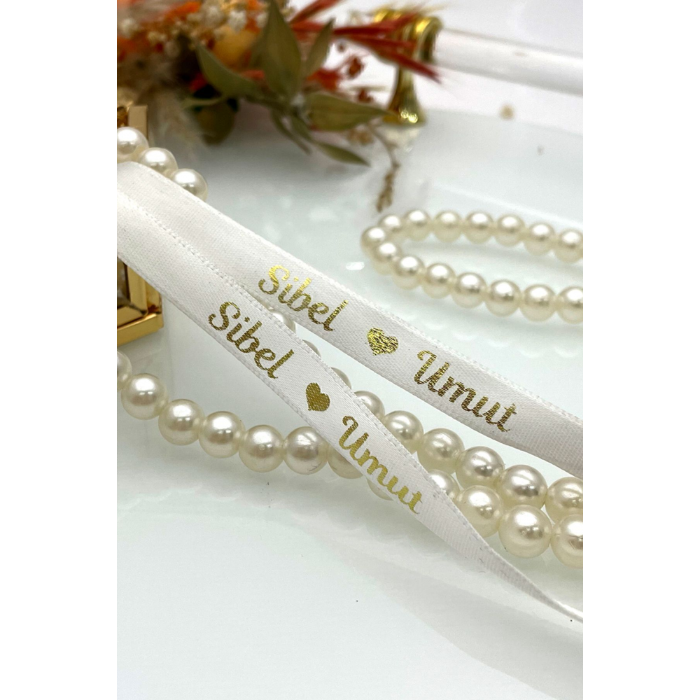 İncili Isimli Yüzük Kurdelesi (DÖKÜLEN INCİLİ - ALTIN YAZI) 42216