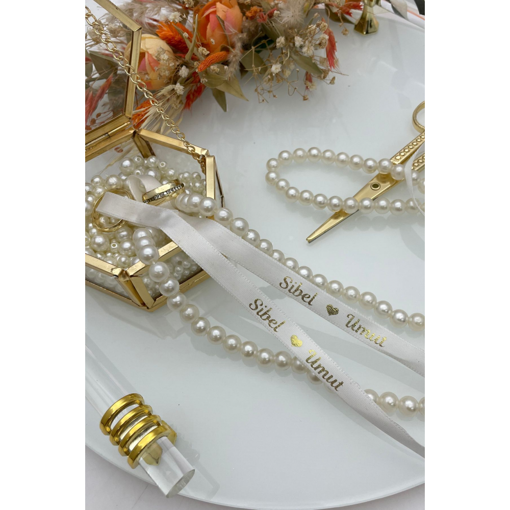 İncili Isimli Yüzük Kurdelesi (DÖKÜLEN INCİLİ - ALTIN YAZI) 42216