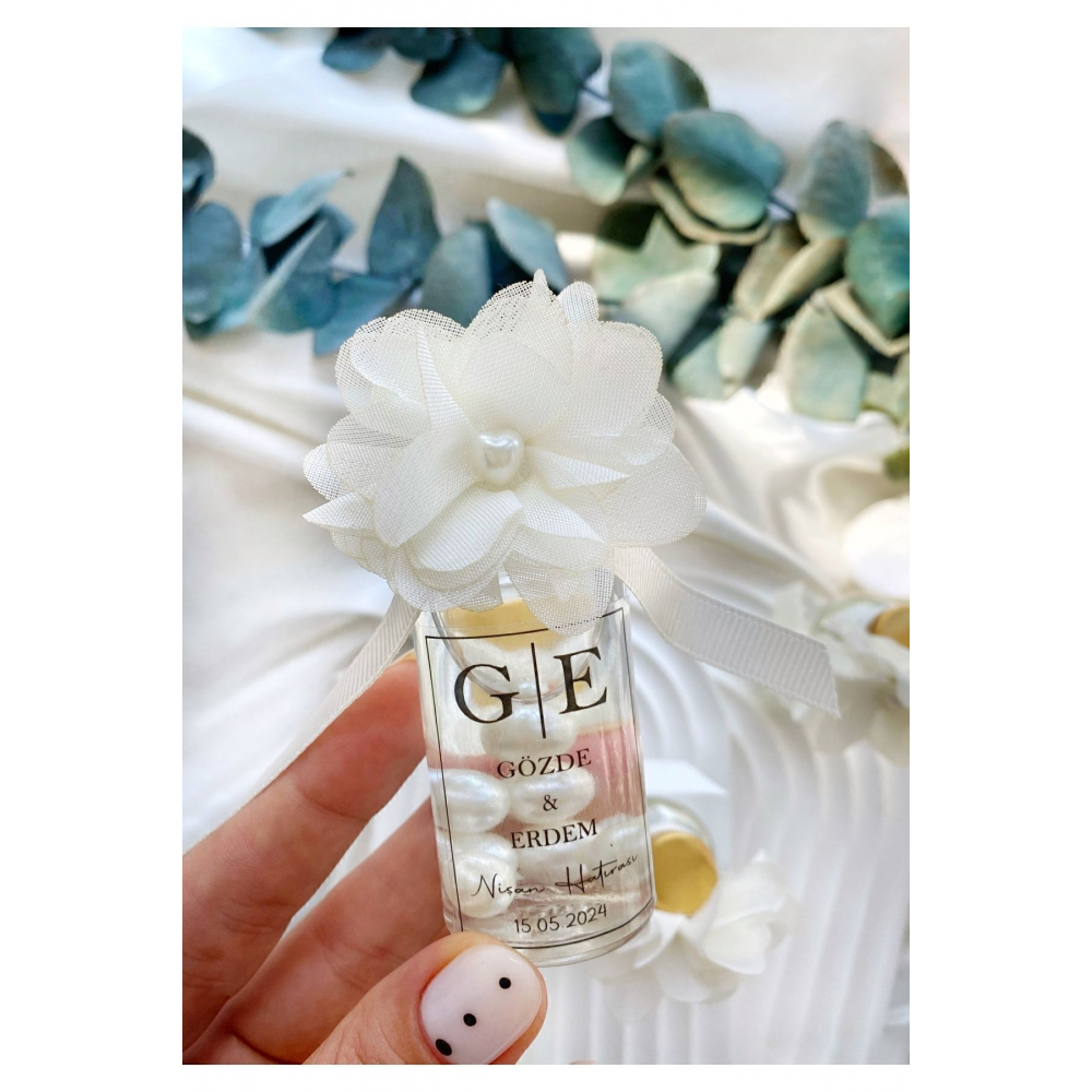 Cam Şişe Çiçek Detaylı İncili Kolonya Söz, Nişan, Düğün, Kına, Nikah, Mevlüt Hediyelik - 15 Adet