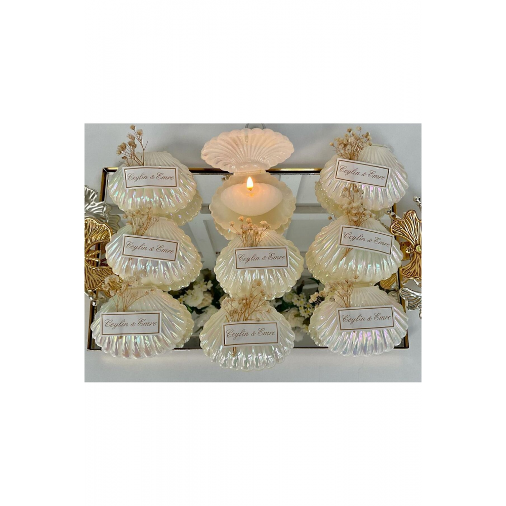 Özel tasarım 15 adet süslemeli istiridye mum. Düğün, kına, nişan, söz, nikah hediyelik kutu