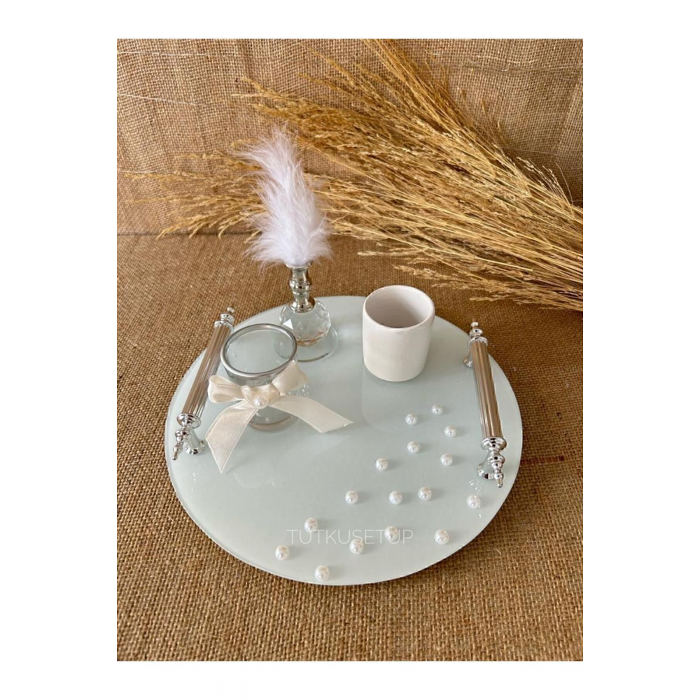 Inci Detay Damat Kahvesi Tepsi Takımı Isteğe Bağlı Kulplu Fincan Hediyeli