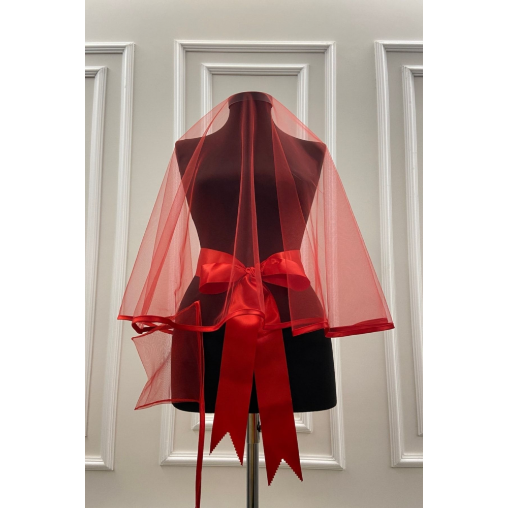 Kırmızı Biyeli Gelin Duvak Kuşak Eldiven Tam Set Kına Gecesi Düğün Nikah