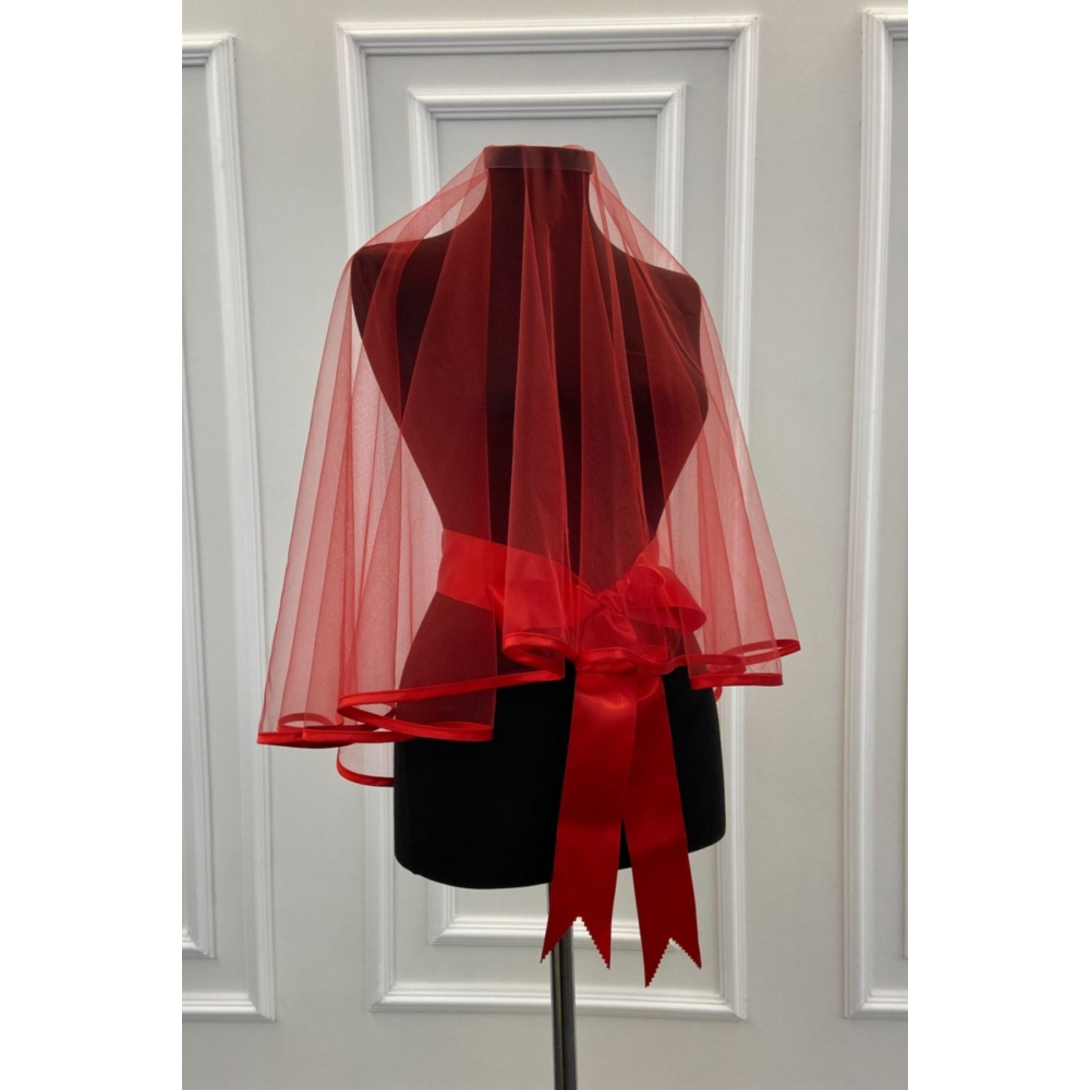 Kırmızı Biyeli Gelin Duvak Kuşak Eldiven Tam Set Kına Gecesi Düğün Nikah