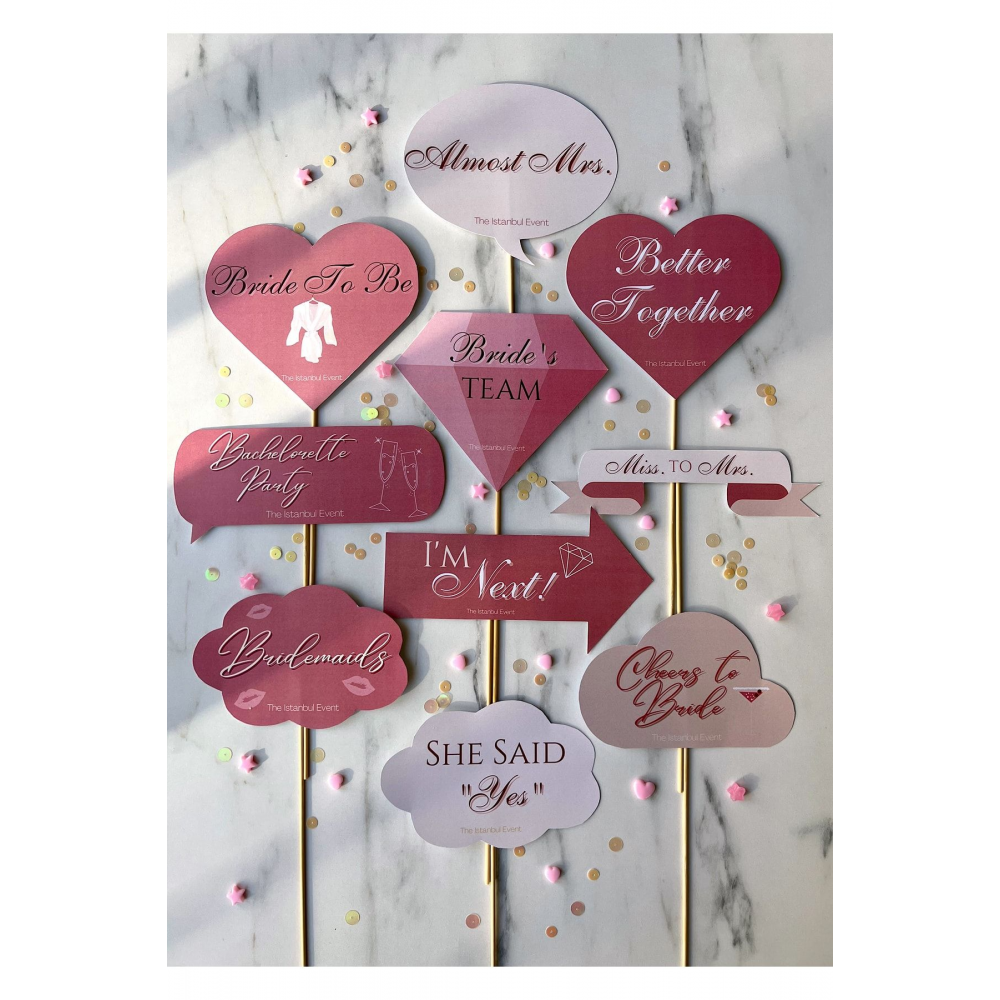 10'lu Bekarlığa Veda Konuşma Balonu Seti - Bride To Be - Almost Mrs - Bride's Team - Cheers To Bride