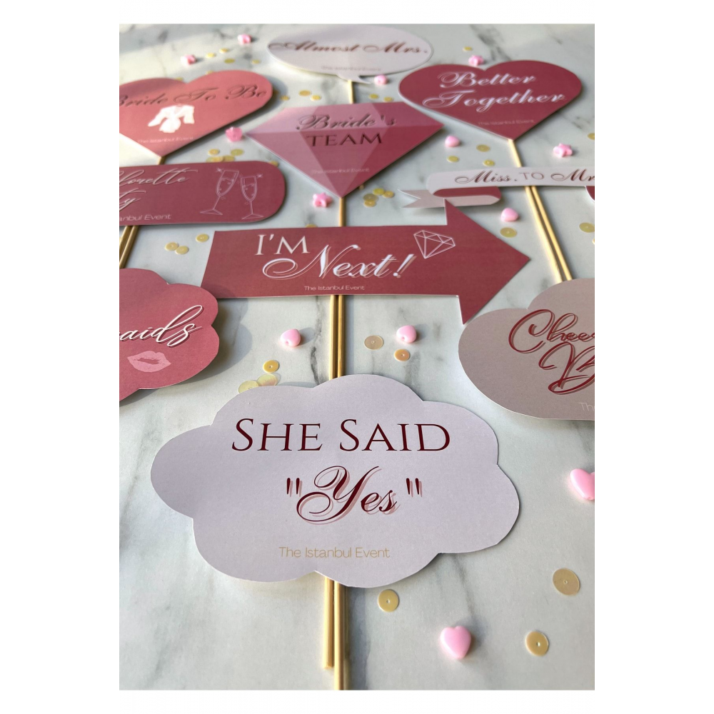 10'lu Bekarlığa Veda Konuşma Balonu Seti - Bride To Be - Almost Mrs - Bride's Team - Cheers To Bride