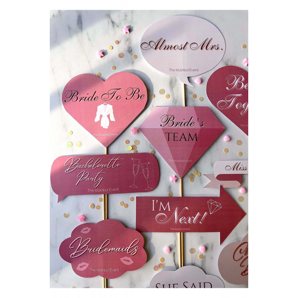 10'lu Bekarlığa Veda Konuşma Balonu Seti - Bride To Be - Almost Mrs - Bride's Team - Cheers To Bride