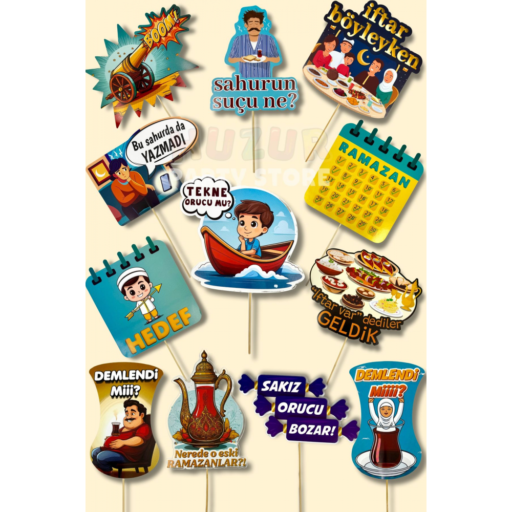 12 Adet Ramazan Bayramı Konuşma Balonu Esprili Fotoğraf Çekilme Çubukları Dini Islami Bayram Süsü
