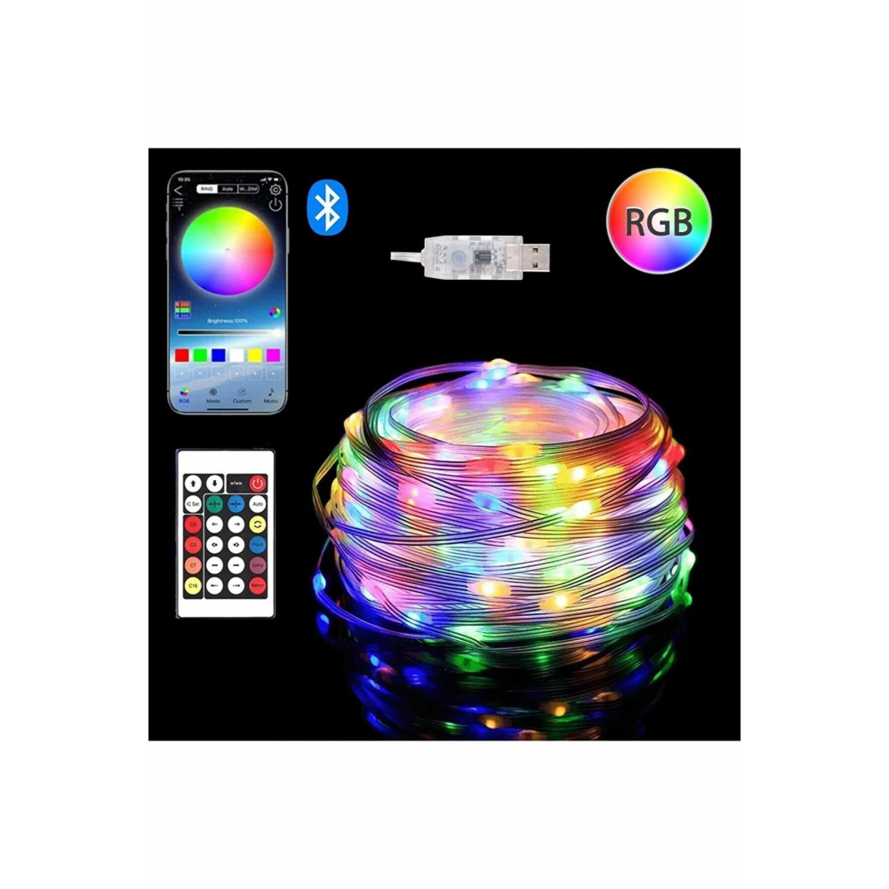 10 Metre Rgb Ses Kontrollü Kumandalı Telefon Kontrollü Kayar Magic Led Müzik Rgb Şerit Su Geçirmez