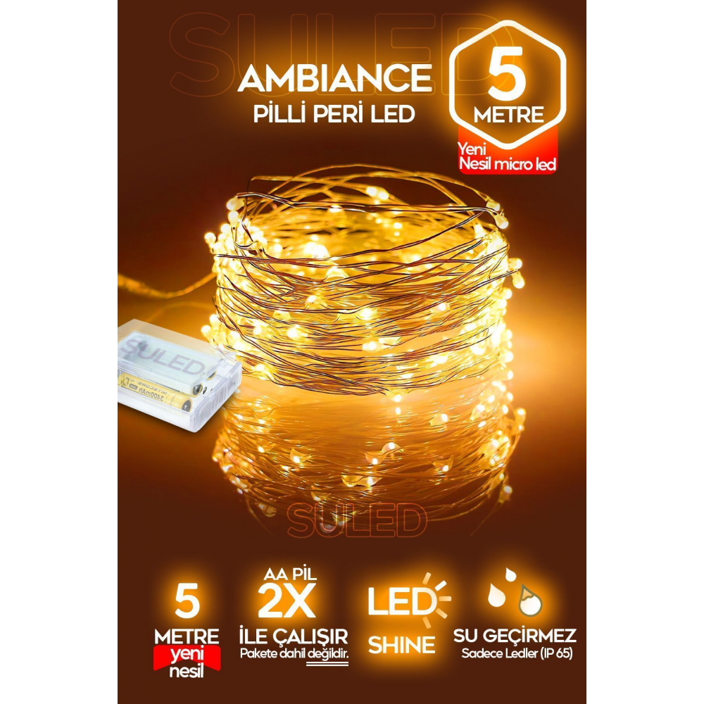 5 Metre Pilli Peri Dekor Işık Günışığı, Dekoratif Lamba Gün Işığı Yılbaşı Çam Ağacı Ev Süslemeli