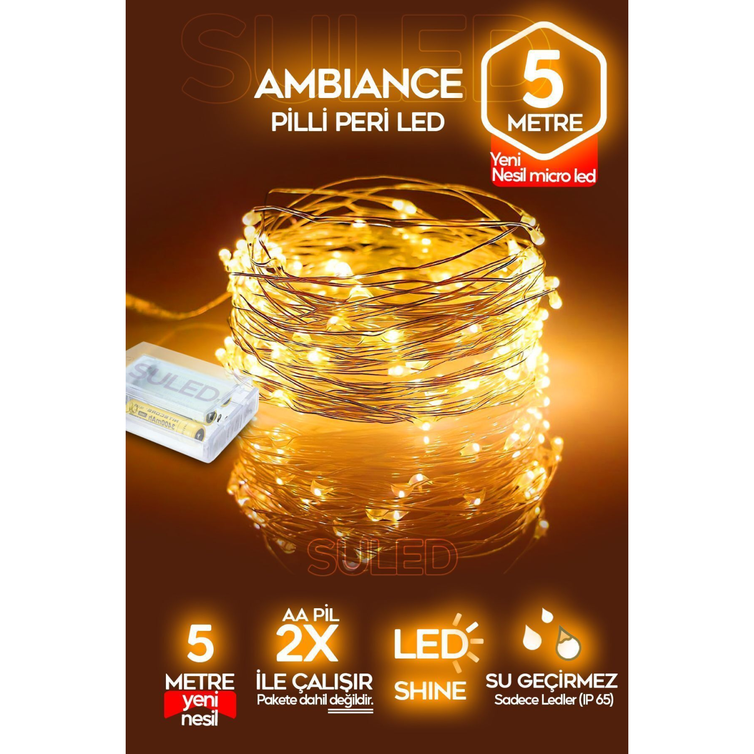 5 Metre Pilli Peri Dekor Işık Günışığı, Dekoratif Lamba Gün Işığı Yılbaşı Çam Ağacı Ev Süslemeli