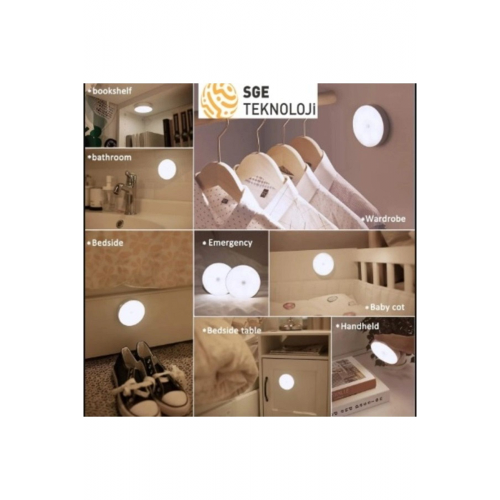 Hareket Sensörlü 16 Ledli Şarjlı 2 Renk Beyaz Ve Gün Işığı Led Auto Mod Dolap Içi, Koridor Type-c