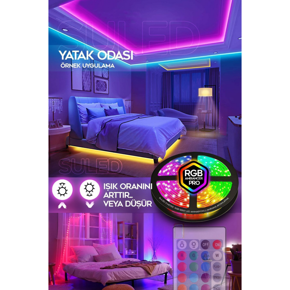 Şerit Led 5 Metre Animasyonlu Tak Çalıştır Kumandalı Trafolu Rgb Şerit Işık Aydınlatma Parti Led