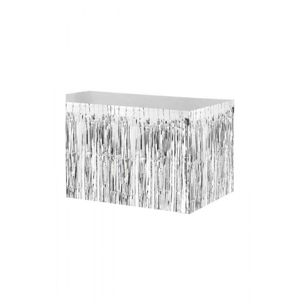 Metalik Folyo Gümüş Gri Püskül Masa Eteği Masa Püskülü