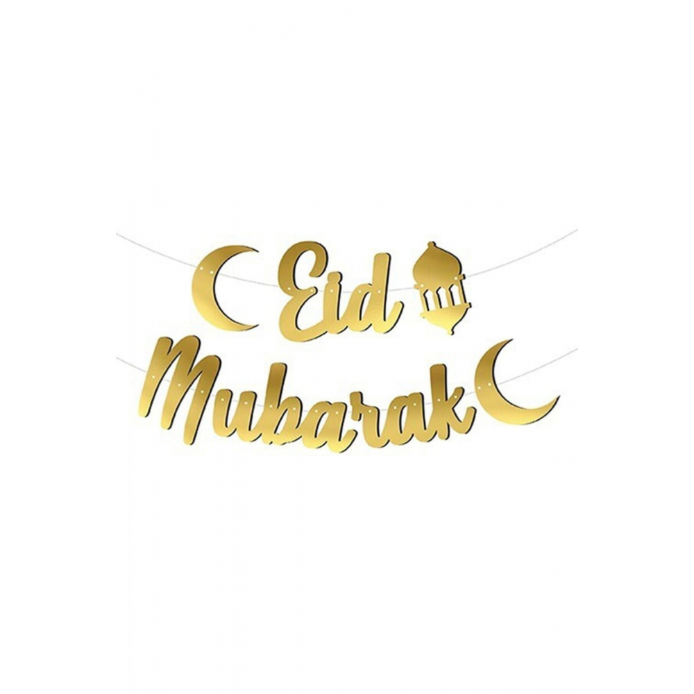 Eid Mubarak Yazılı Kaligrafi Banner Gold Renkli 200x30 Cm Ramazan Bayramı Yazı