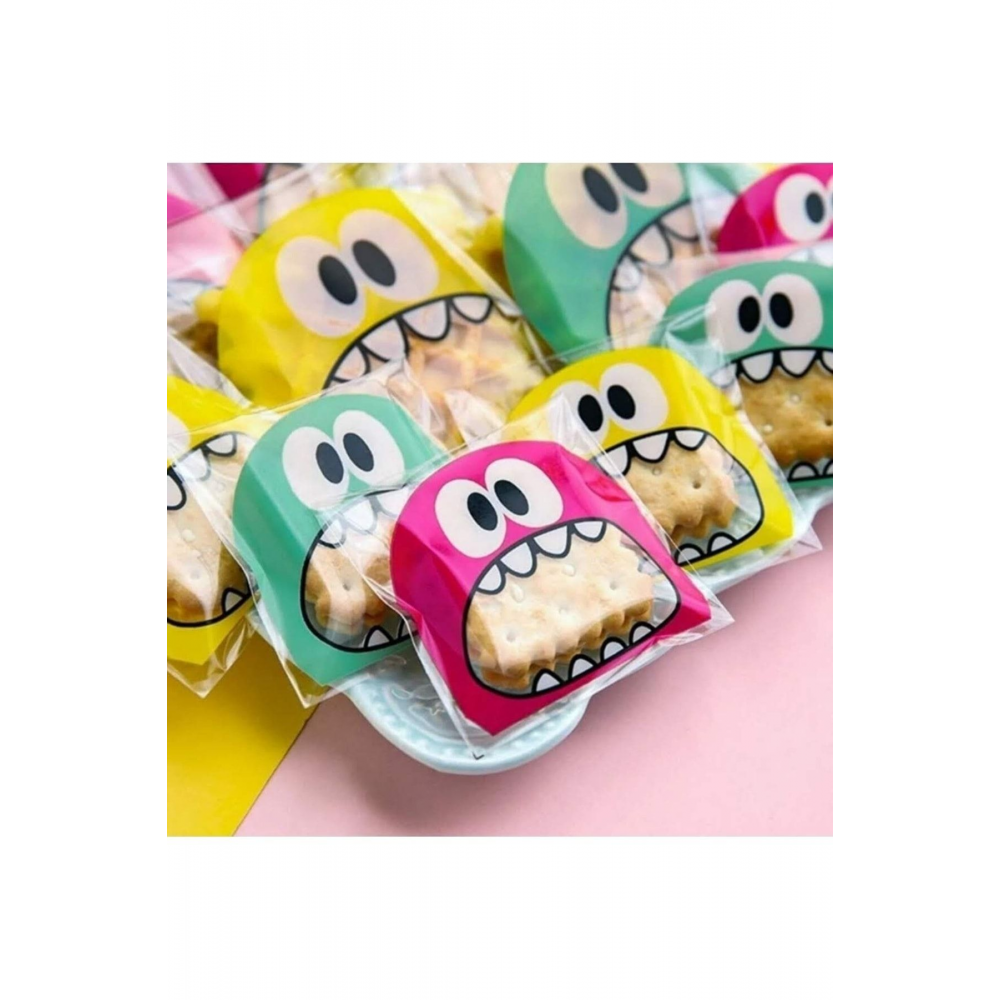 100 Adet Karşık Canavar Desenli Cake Pops Ve Kurabiye Poşeti 10x15 Cm Kendinden Yapışkanlı