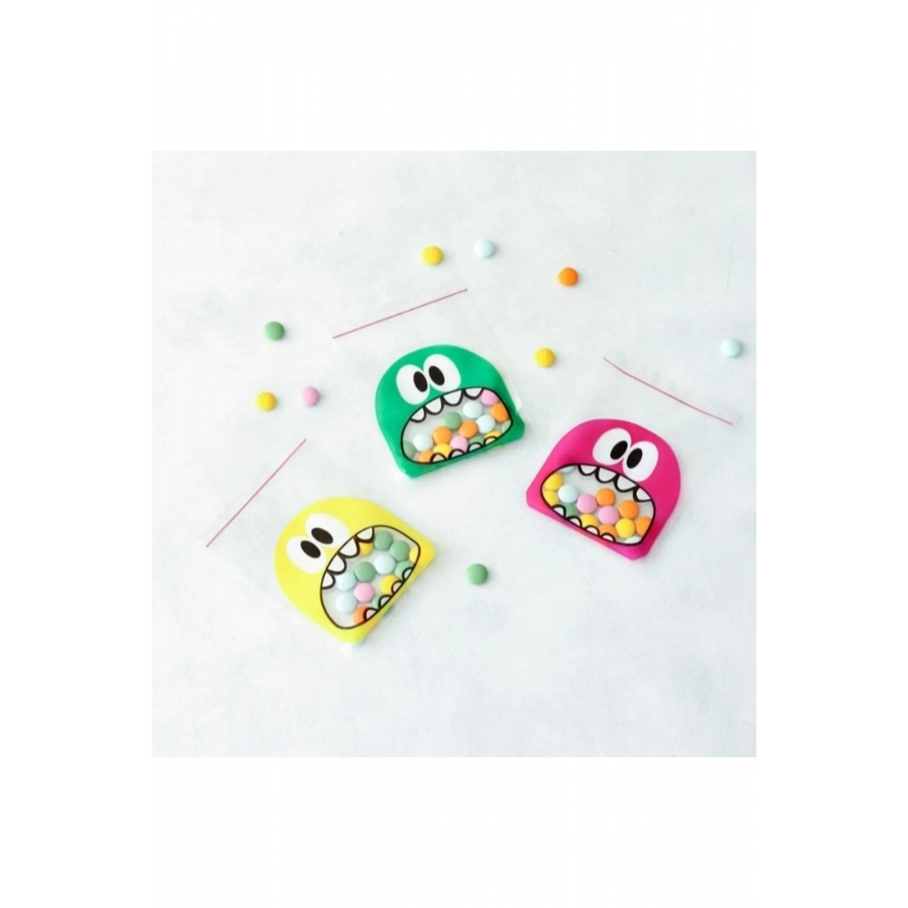 100 Adet Karşık Canavar Desenli Cake Pops Ve Kurabiye Poşeti 10x15 Cm Kendinden Yapışkanlı
