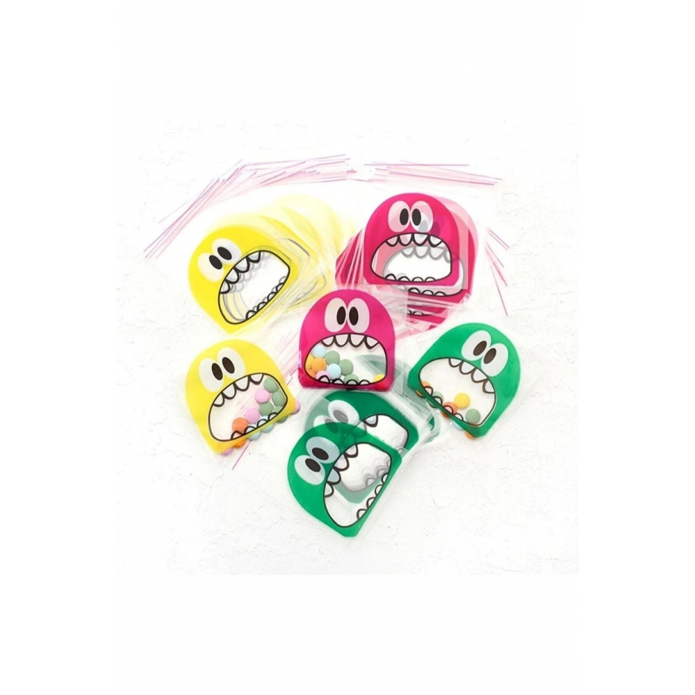 100 Adet Karşık Canavar Desenli Cake Pops Ve Kurabiye Poşeti 10x15 Cm Kendinden Yapışkanlı