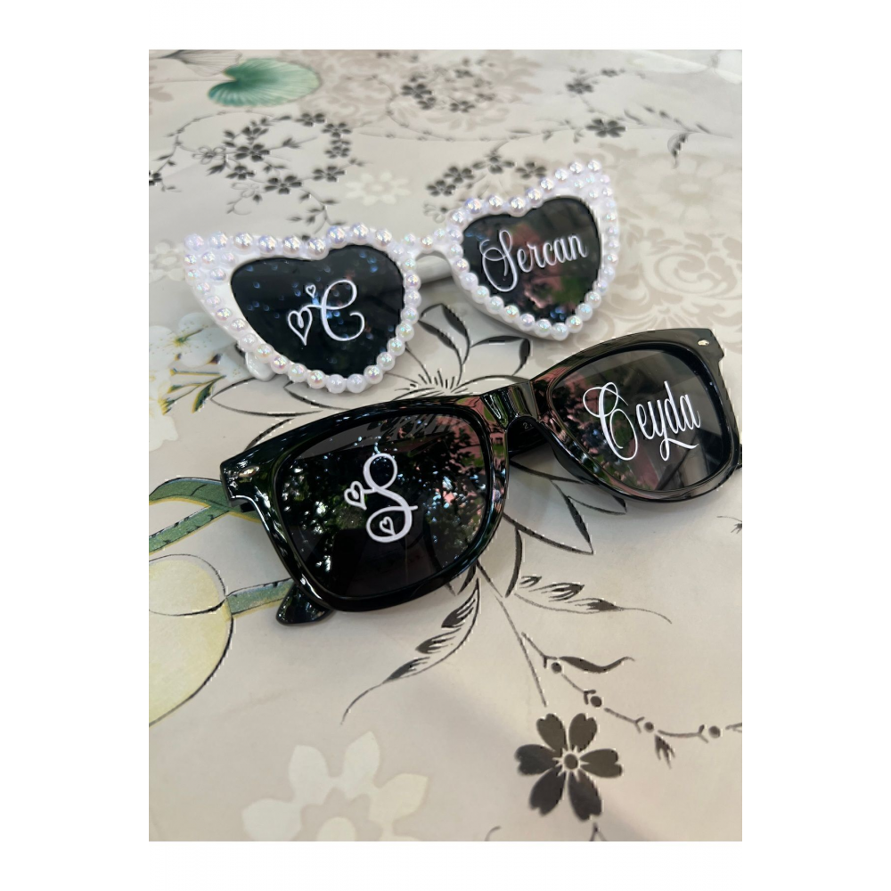 Kılıfsız Isimli Gözlük, Bride Gözlük, Baskılı Gözlük, Gelin Damat Isim Yazılı Göz., Parti Göz.takım