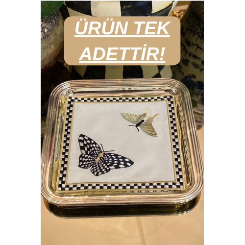 Kelebek Desenli Nakışlı Kokteyl Sunum Peçetesi