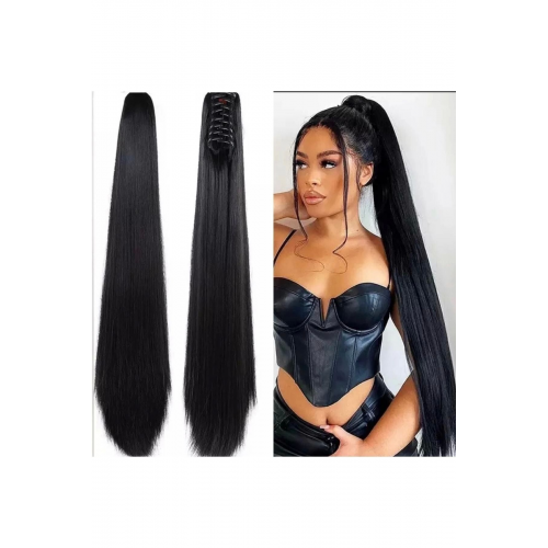 Düz Siyah Tokalı At Kuyruğu Postiş 65 Cm 220 Gram