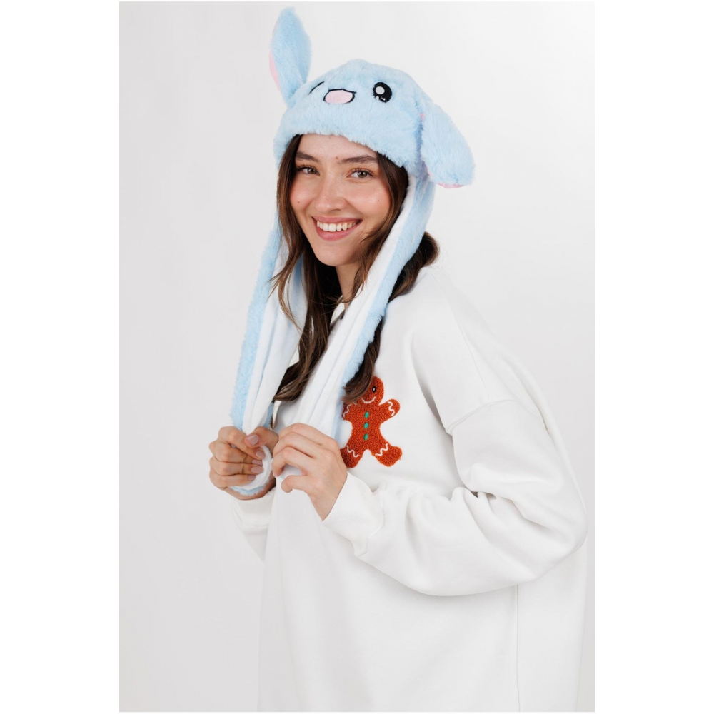 Işıklı Kulakları Kalkan Hareketli Tavşan Şapka Işıklı Tavşan Kulak Mavi