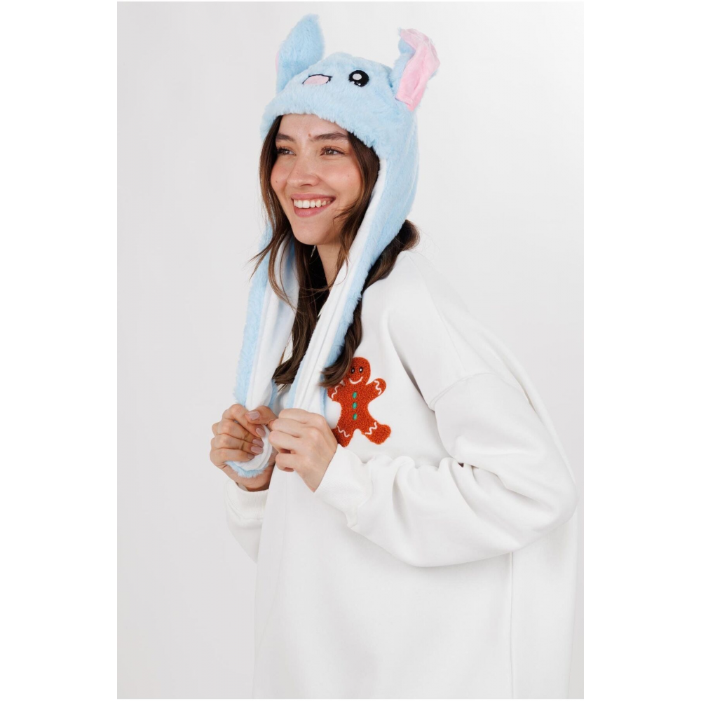 Işıklı Kulakları Kalkan Hareketli Tavşan Şapka Işıklı Tavşan Kulak Mavi