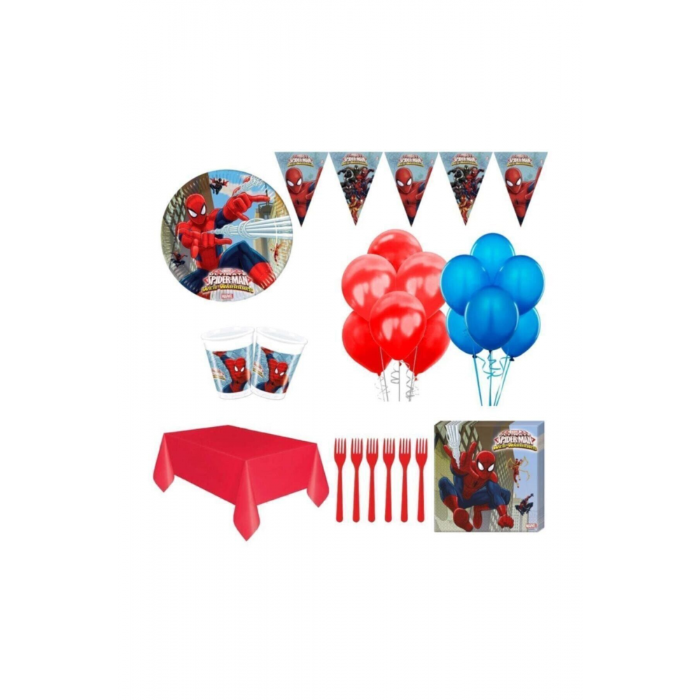 Erkek Çocuk Spider Man Örümcek Adam Doğum Günü Konsepti Parti Malzemeleri Seti 8 Kişilik