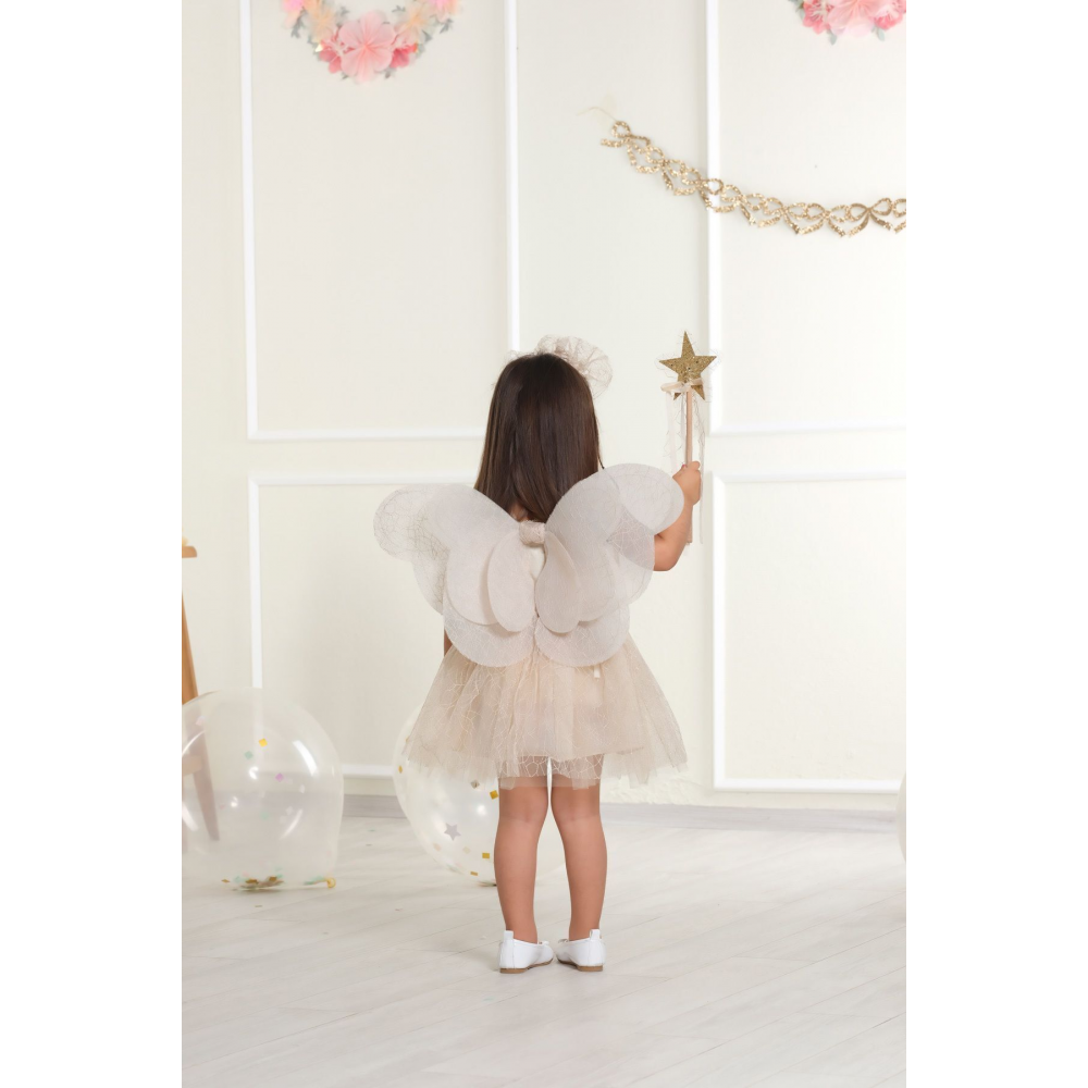 Kelebek Kanat Etek Taç Ve Yıldız Asa Lux-4 Parça / 1-4 Yaş -ekru Renk