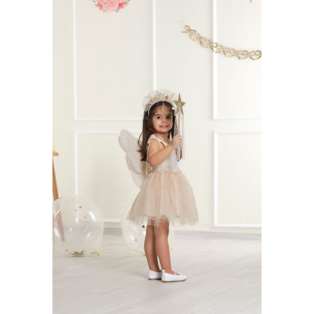 Kelebek Kanat Etek Taç Ve Yıldız Asa Lux-4 Parça / 1-4 Yaş -ekru Renk