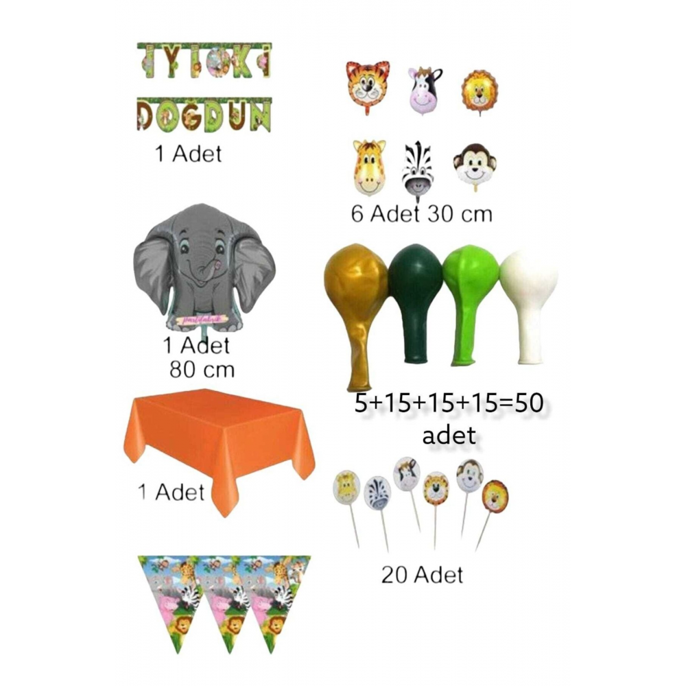Mercansüs Safari Temalı Lüks Doğum Günü Parti Seti