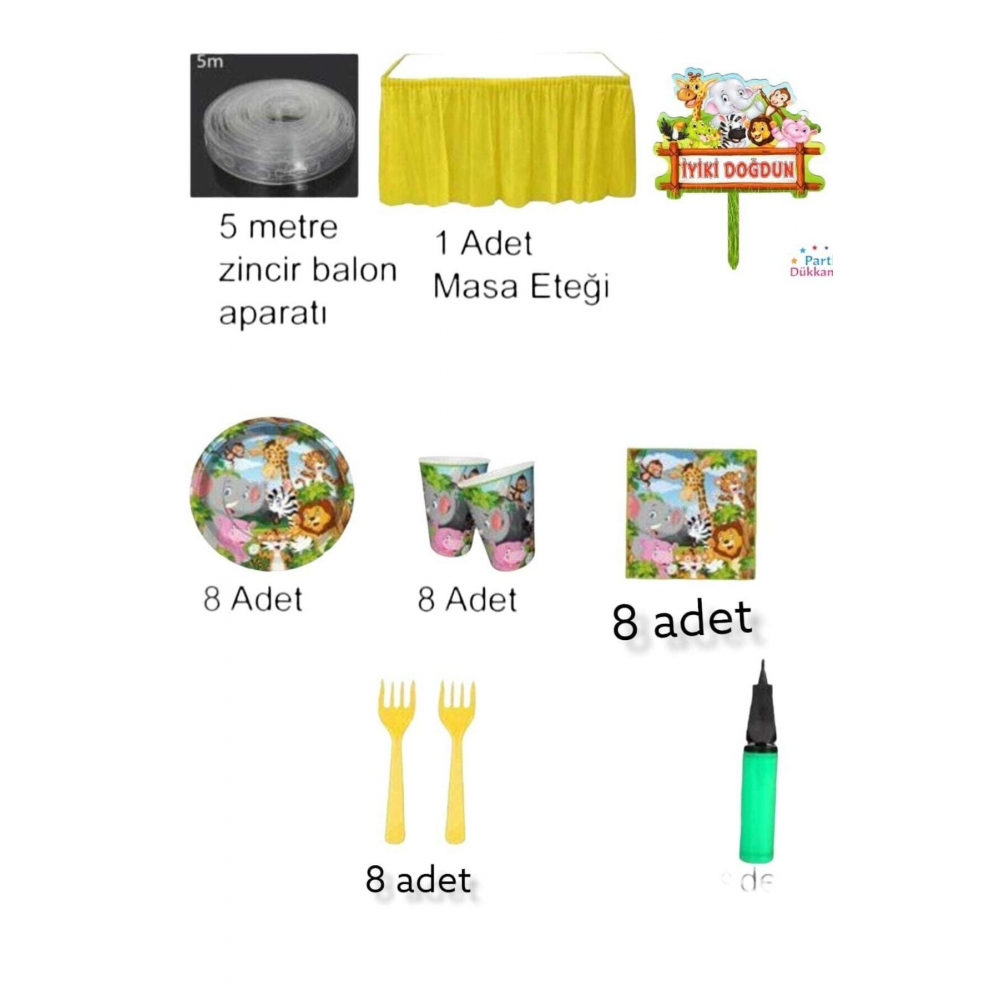 Mercansüs Safari Temalı Lüks Doğum Günü Parti Seti