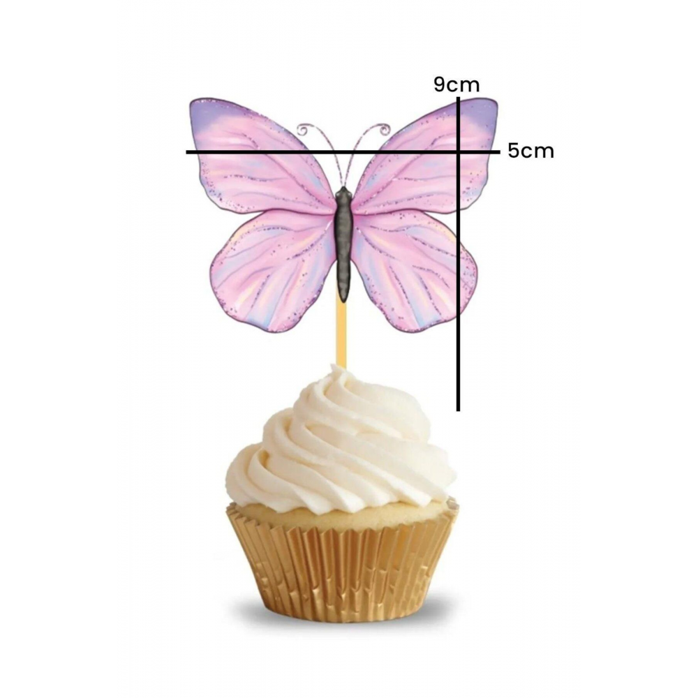 Çok Renkli Çiçek ve Kelebek Figürlü 10'lu Kürdan Pasta Süsü Set