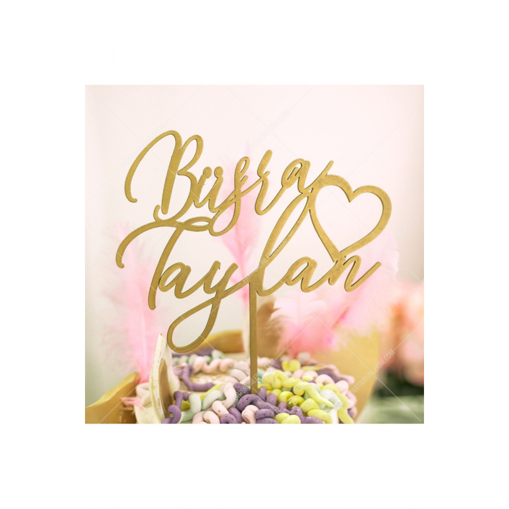 Pasta Çubuğu Kişiye Özel İsimli Pasta Süsü Söz-nişan-nikah Pleksi Ahşap