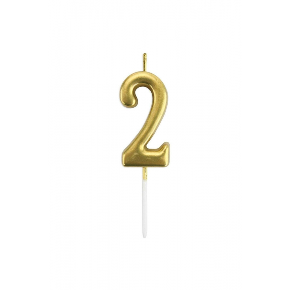 2 Yaş Gold Rakam Mum Altın Renk Doğum Günü Pasta Mumu 12 Cm