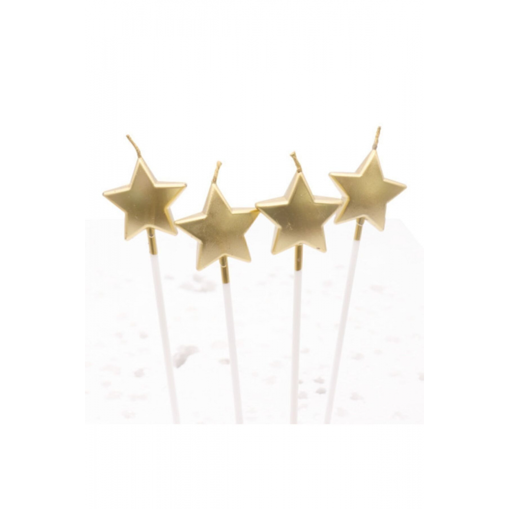 Altın Renk Pasta Mumu Yıldız Modeli 4 Lü