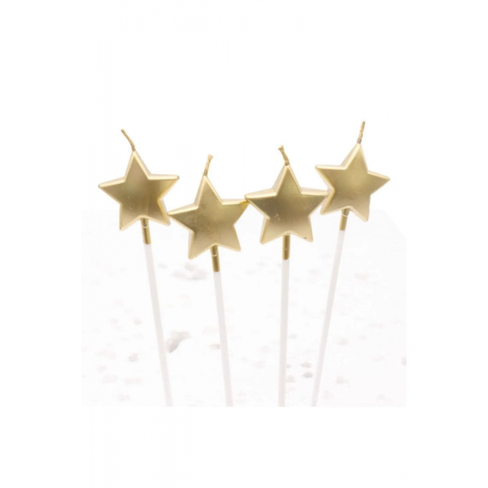 Doğum Günü Altın Renk Pasta Mumu Yıldız Modeli 4 Lü