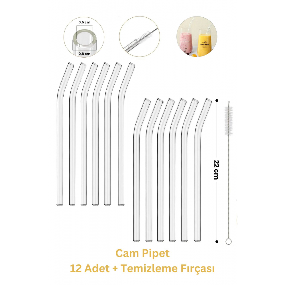 12'li Cam Pipet Ve Pipet Temizleme Fırçası, Kalın Cam Pipet