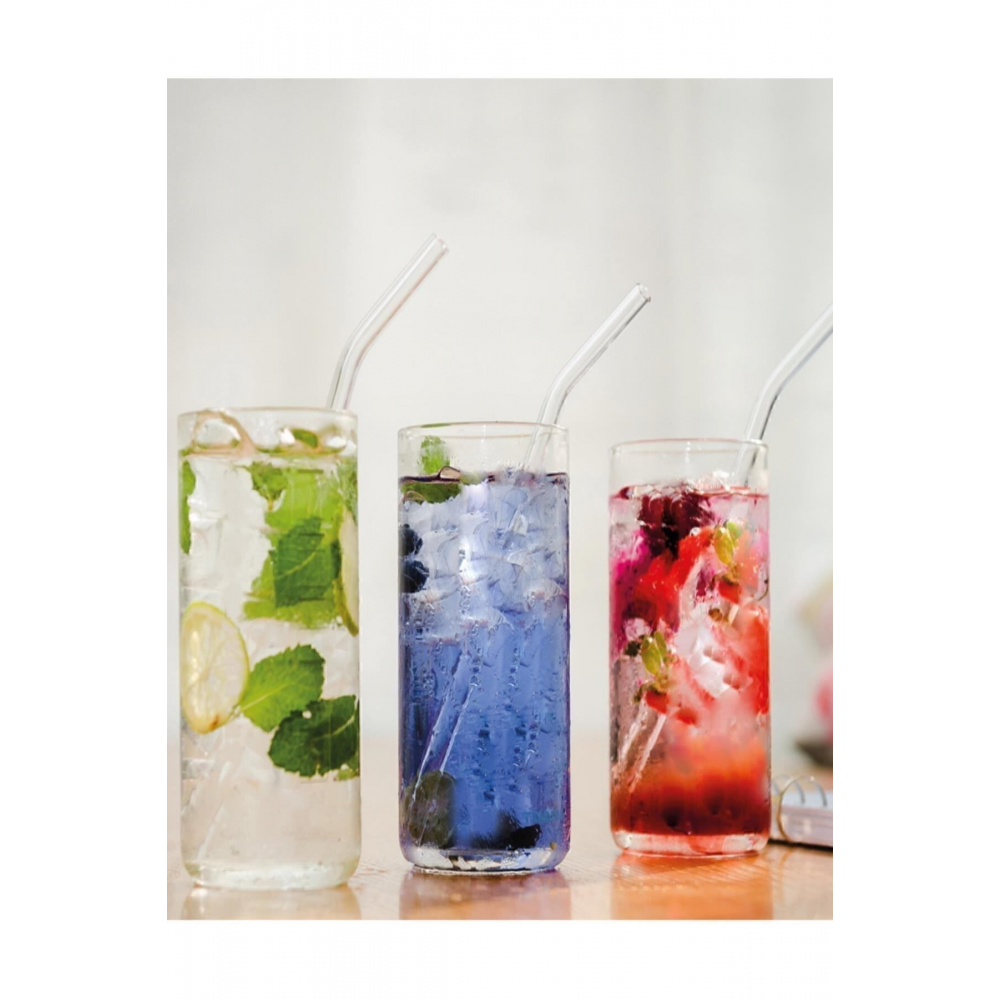 6 Parça Şeffaf Cam Eğimli Pipet Ve Temizleme Fırçası Kokteyl Sunum Pipetleri Yıkanabilir