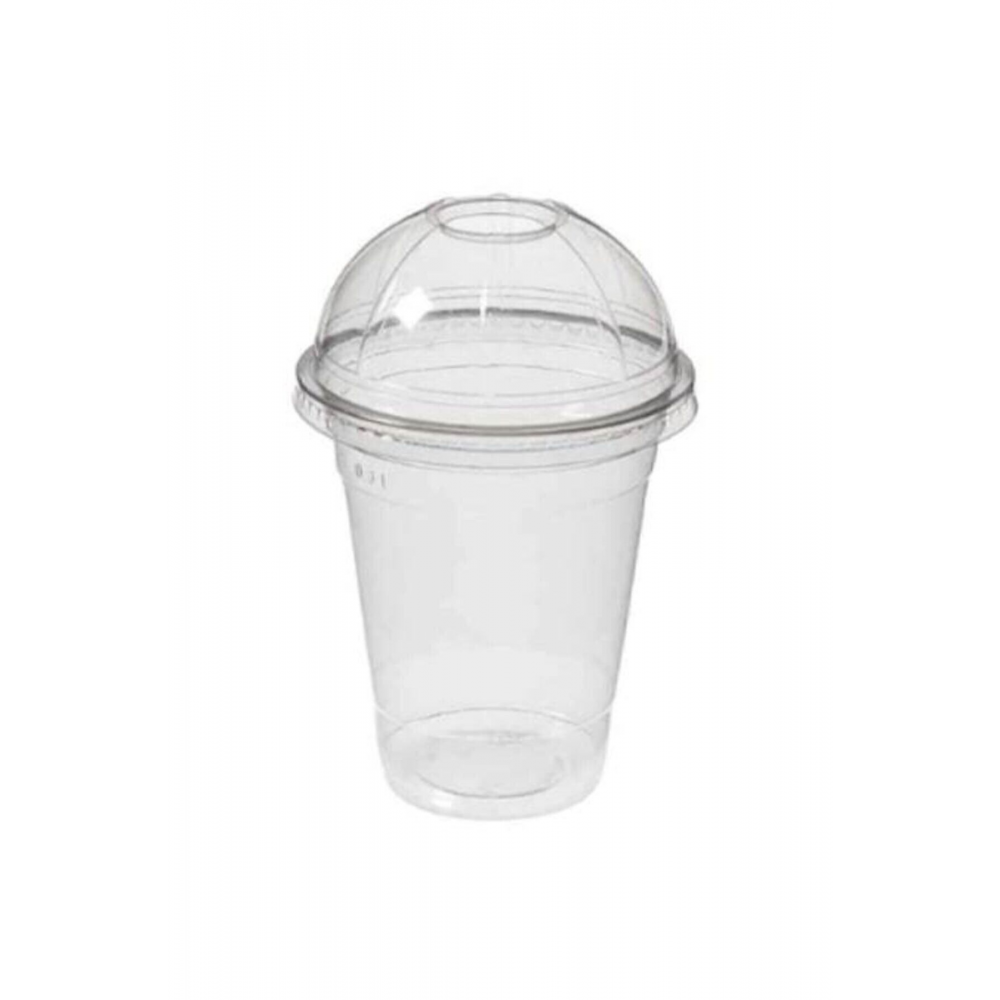 Plastik Şeffaf Bardak Kapaklı 300ml Cc Milkshake Bardağı 100 Adet