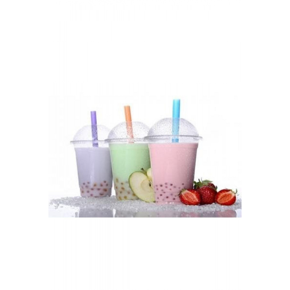 Plastik Şeffaf Bardak Kapaklı 300ml Cc Milkshake Bardağı 100 Adet
